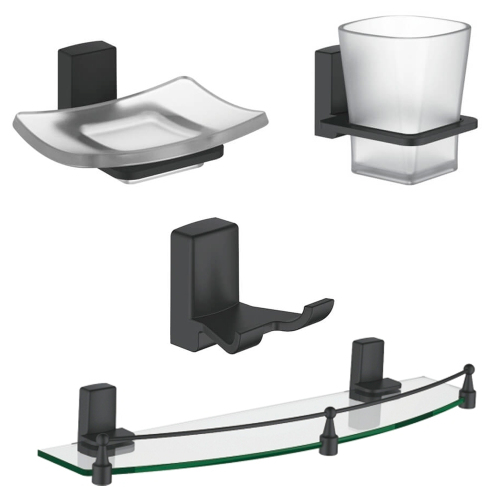 Набор Accoona 125F черный Стакан+Мыльница+Крючок двойной+Полка