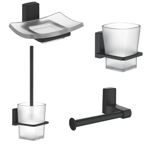 Набор Accoona 125F черный Стакан+Мыльница+Бумагодержатель открытый+Ершик
