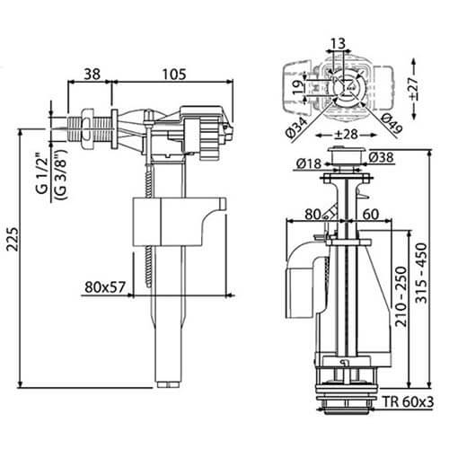 Арматура для унитаза 3/8 стоп кнопка Alcaplast SA2000