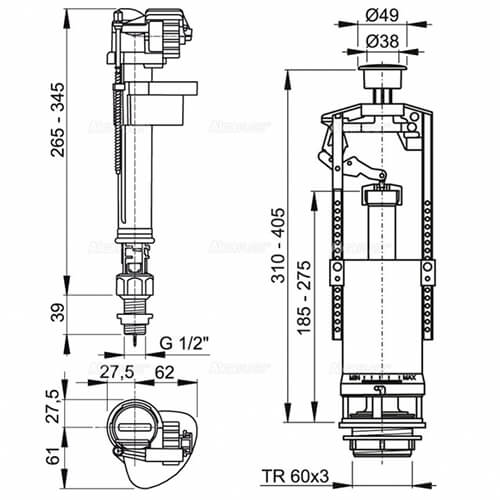 Арматура для унитаза a17 1/2 стоп кнопка Alcaplast SA2000S