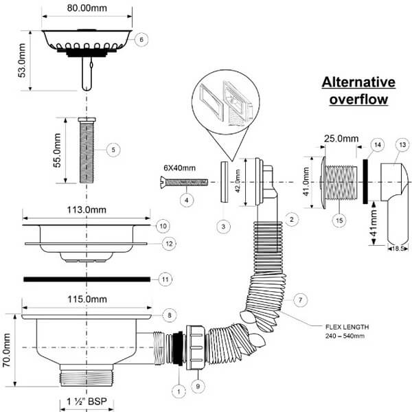 Слив с универсальным отв. перелива 40-113 McALPINE OFR2-113S