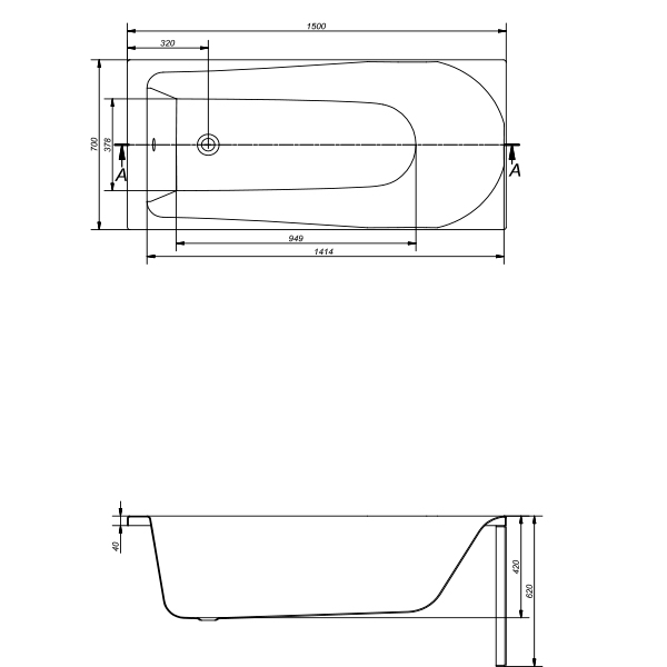 Акриловая ванна Cersanit Flavia 150x75 белая, без ножек