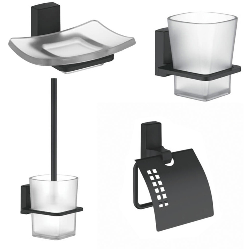 Набор Accoona 125F черный Стакан+Мыльница+Бумагодержатель закрытый+Ершик