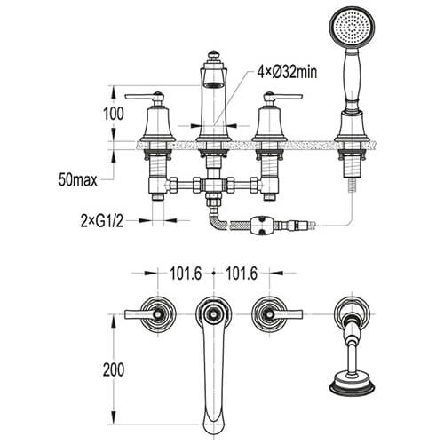 Смеситель на борт ванны Cezares Liberty LIBERTY-F-BVD4-01 хром