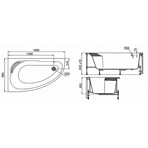 Ванна Roca Merida 170х100 асимметричная левая белая ZRU9302992