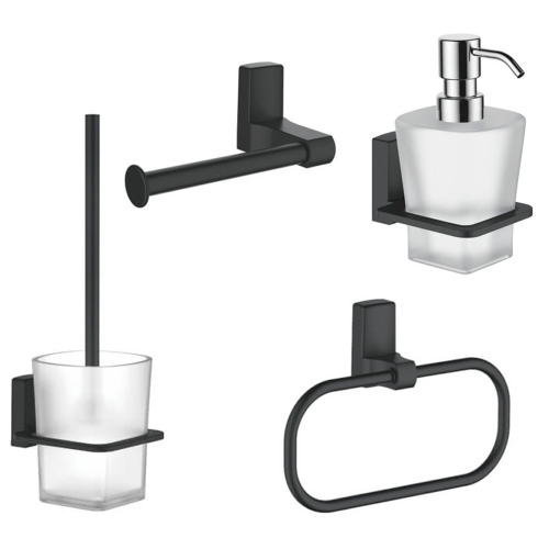 Набор Accoona 125F черный Ершик+Дозатор+Бумагодержатель открытый+Полотенцедержатель-кольцо
