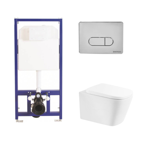 Комплект BelBagno 3в1: Инсталляция Berges 040000 + Унитаз подвесной BB120CHR + Кнопка смыва Berges 040033 хром