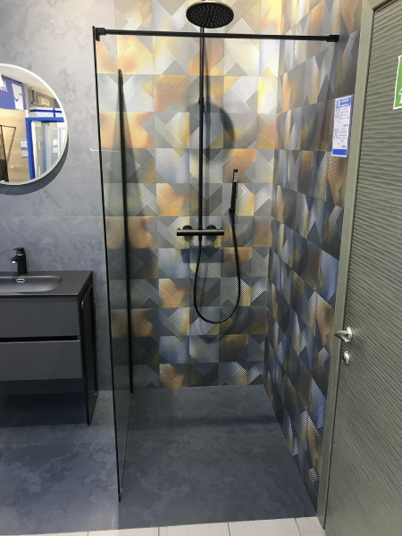 Душевая перегородка AVS Walk In 100 профиль черный, стекло прозрачное