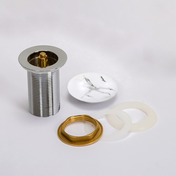 Донный клапан AVS без перелива, белый мрамор матовый